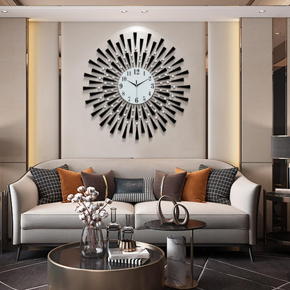 Large Round 3D Crystal Wall Clock with Silent Non-Ticking Design Battery Operated Home Decor for Living Room Bedroom Kitchen Office