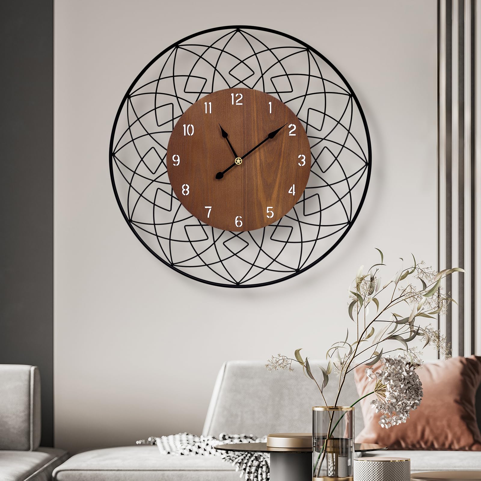 Silent Non-Ticking Metal Wall Clock Battery Operated Modern Decorative Clock for Living Room Bedroom Kitchen Office