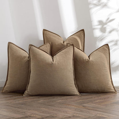 Linen Decorative Throw Pillow Covers Set of 4 Natural Boho Farmhouse Sofa Bed Cushion Covers