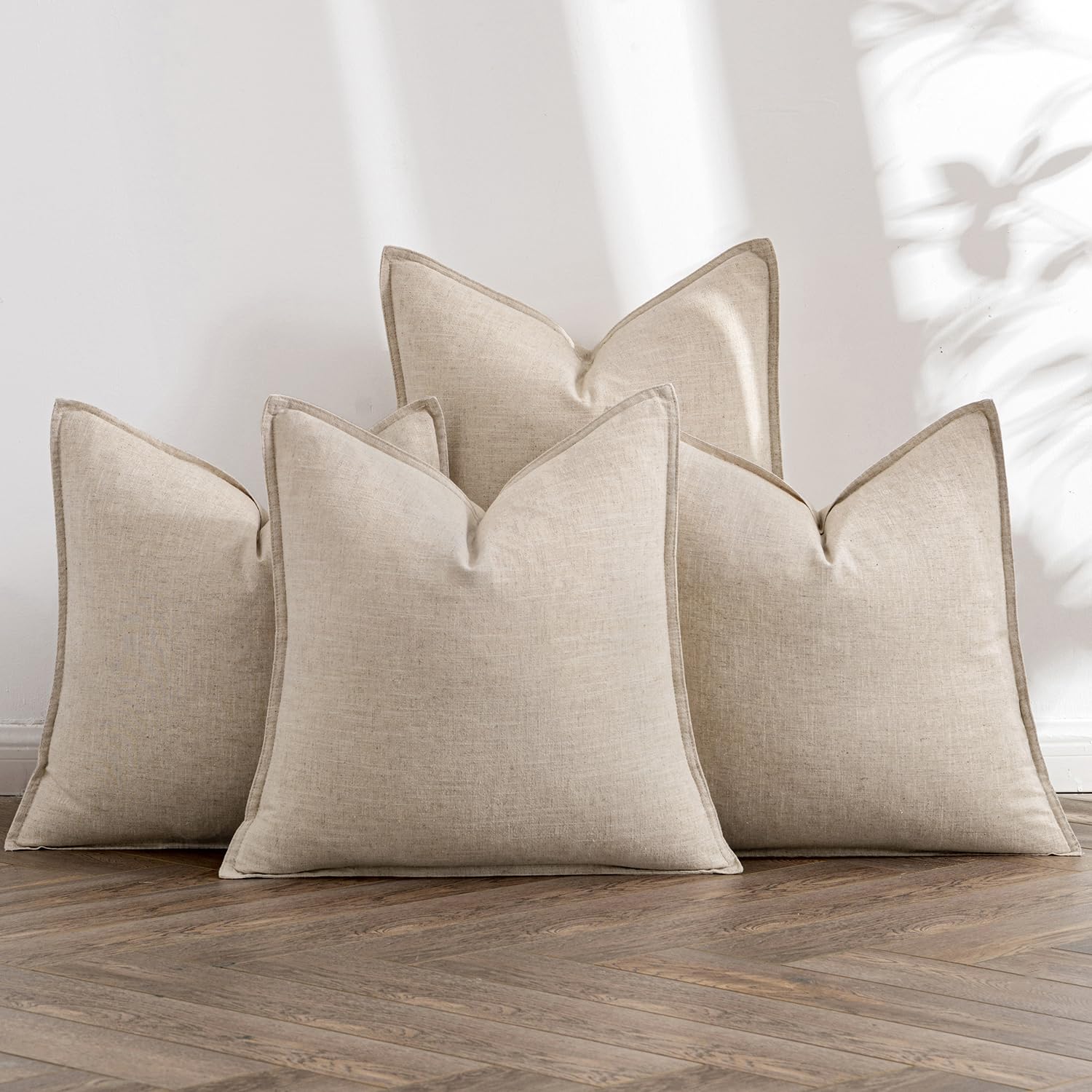 Linen Decorative Throw Pillow Covers Set of 4 Natural Boho Farmhouse Sofa Bed Cushion Covers