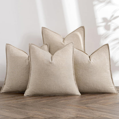 Linen Decorative Throw Pillow Covers Set of 4 Natural Boho Farmhouse Sofa Bed Cushion Covers