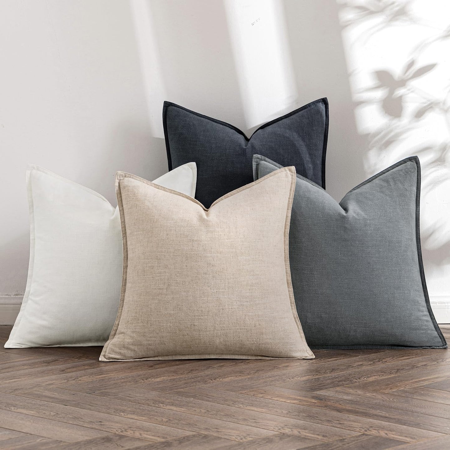 Linen Decorative Throw Pillow Covers Set of 4 Natural Boho Farmhouse Sofa Bed Cushion Covers