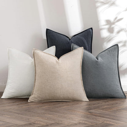Linen Decorative Throw Pillow Covers Set of 4 Natural Boho Farmhouse Sofa Bed Cushion Covers