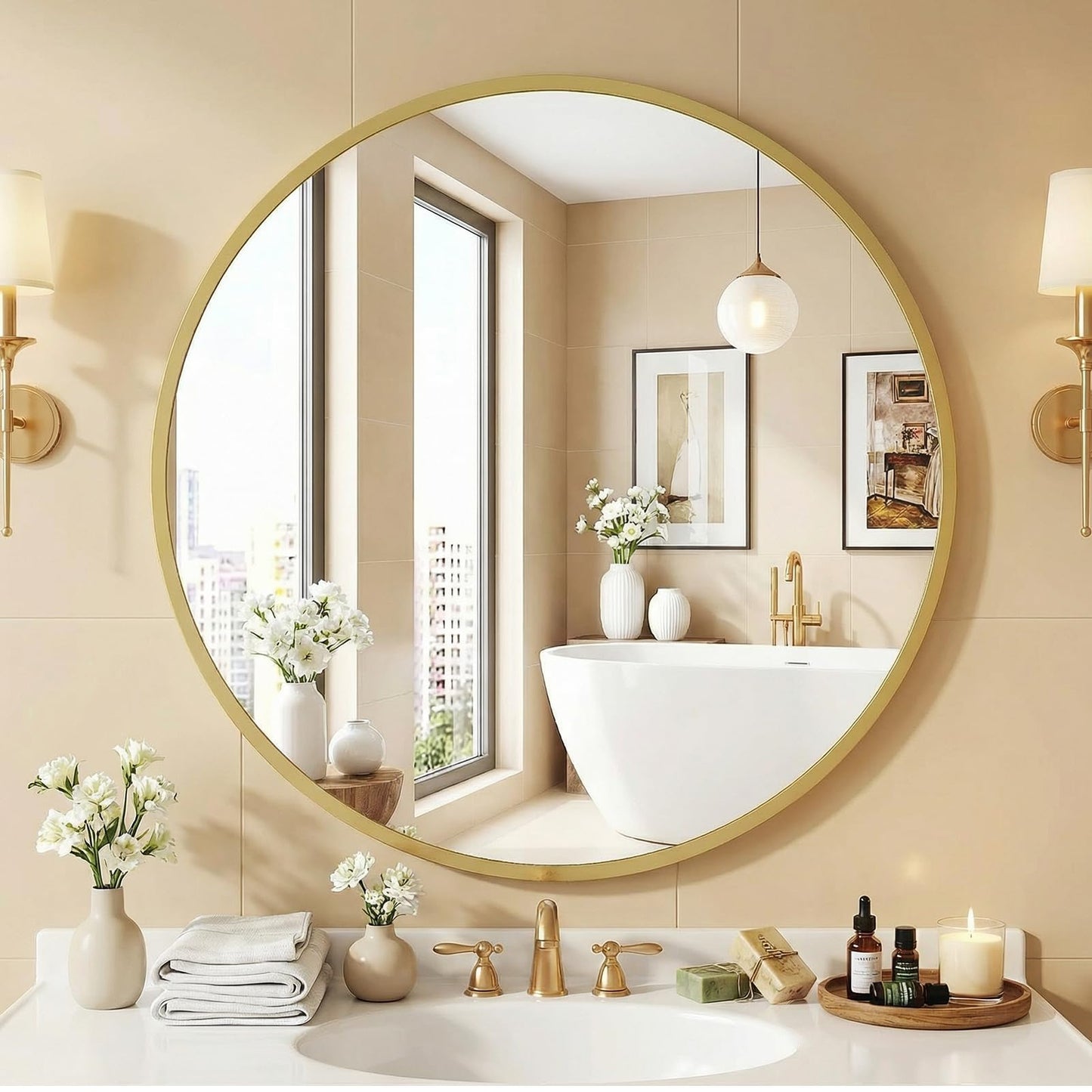 Matte Metal Framed Wall Mirror for Bathroom and Bedroom Vanity Decor