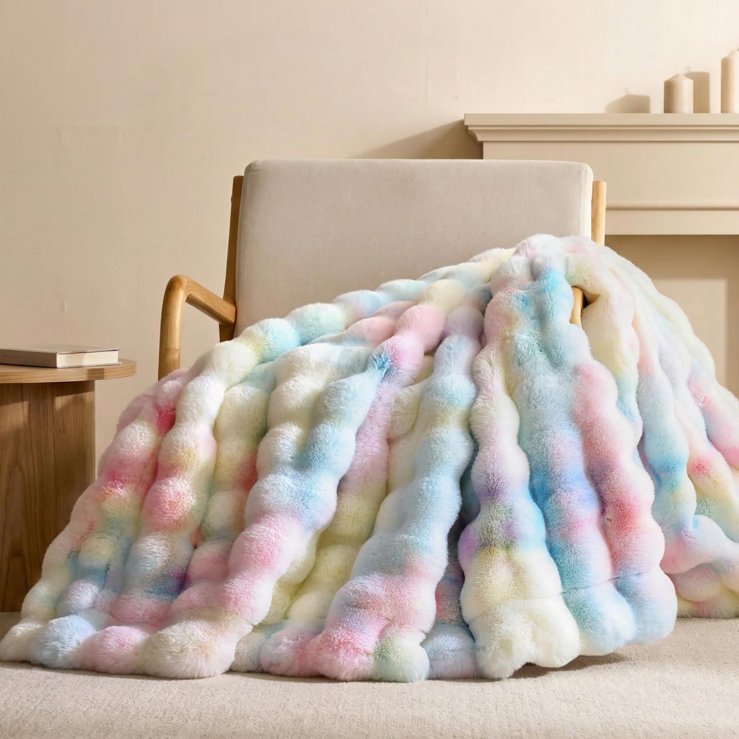 Faux Fur Bubble Fleece Throw Blanket Soft Plush Cozy Blanket for Sofa Bed Home Decor