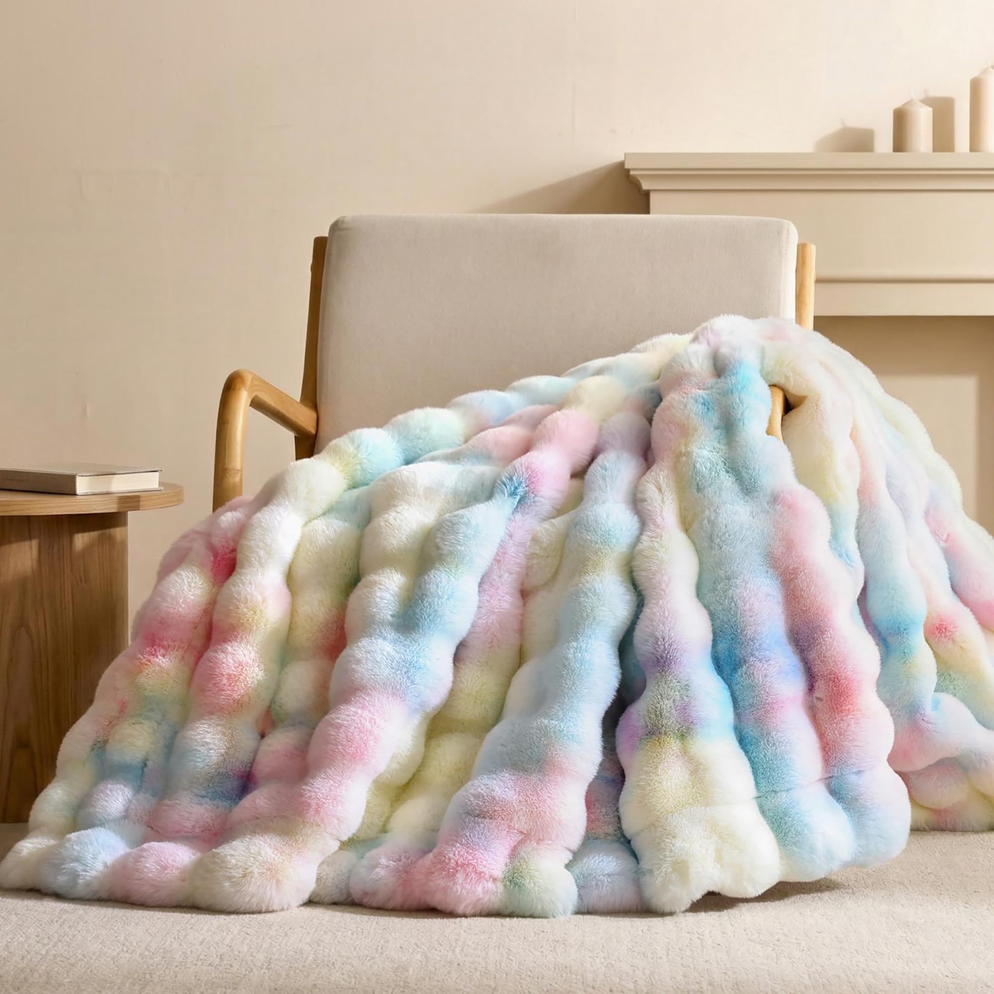 Faux Fur Bubble Fleece Throw Blanket Soft Plush Cozy Blanket for Sofa Bed Home Decor