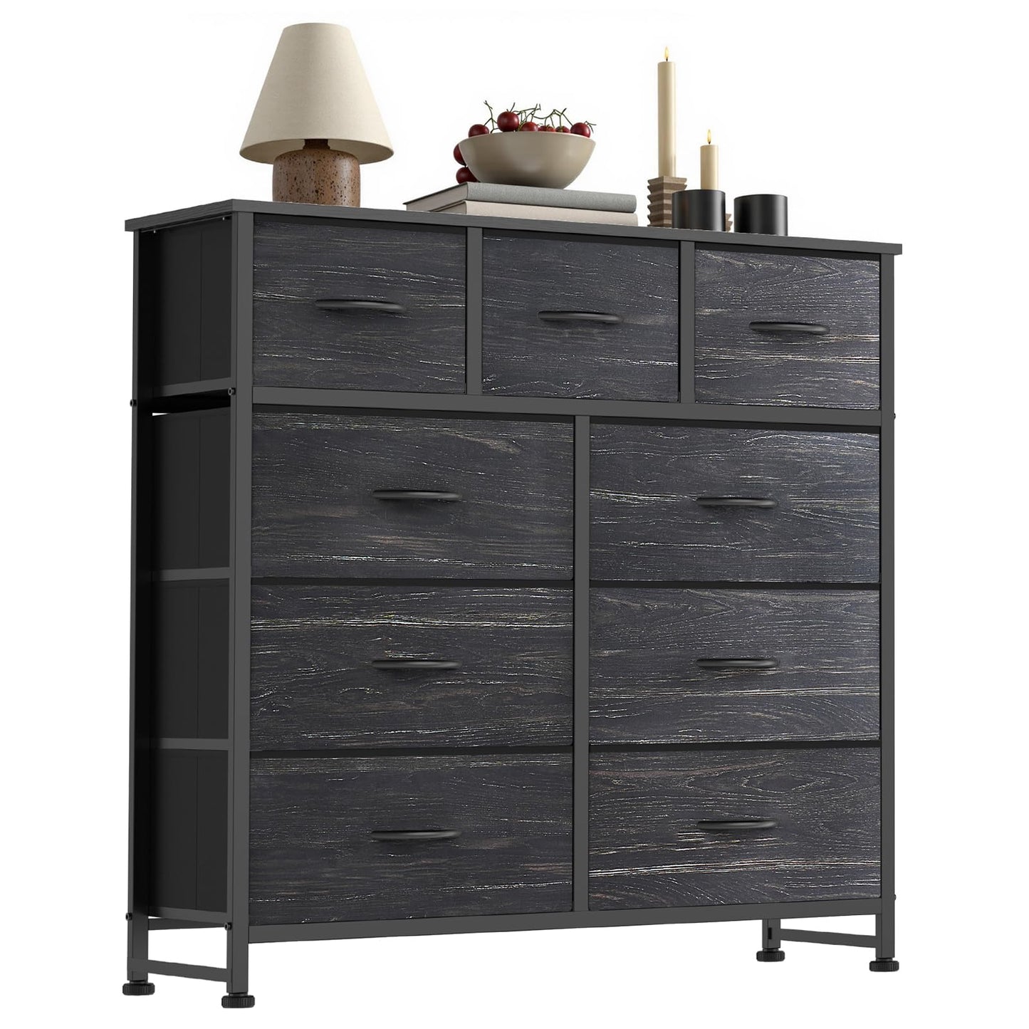 7-Drawer Fabric Dresser Storage Tower with Steel Frame and Wood Top