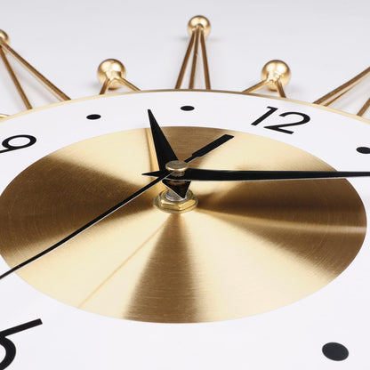 Silent Gold Metal Starburst Wall Clock 23 Inch Mid Century Modern Battery Operated Decorative Clock for Living Room Kitchen Office