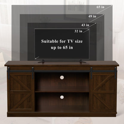 TV Stand for 65 Inch TVs with Sliding Barn Doors and Storage Cabinets