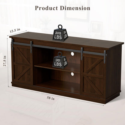 TV Stand for 65 Inch TVs with Sliding Barn Doors and Storage Cabinets