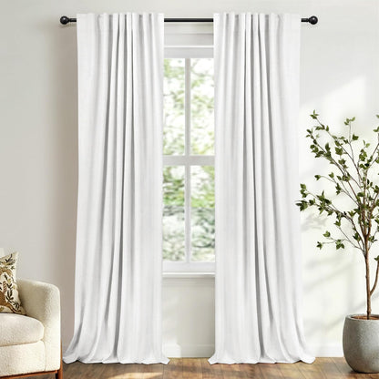 100% Blackout Linen Curtains Thermal Insulated Back Tab Rod Pocket Drapes for Bedroom Living Room