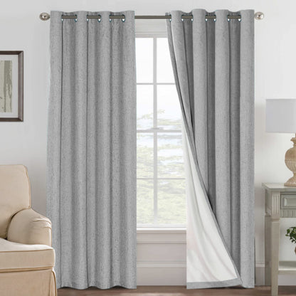 Linen Blackout Curtains Thick Textured Thermal Insulated Extra Wide Grommet Patio Door Drapes