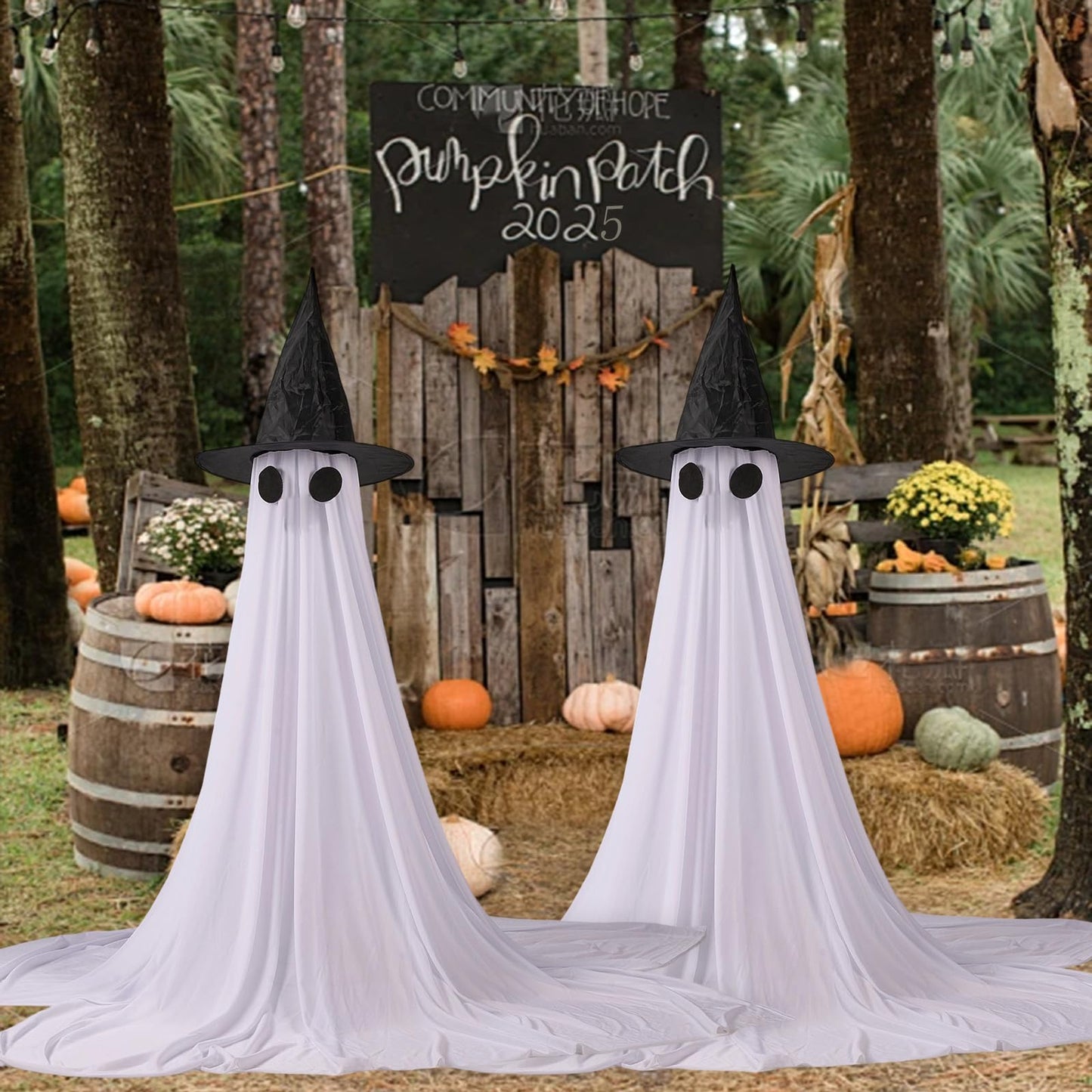 Halloween Ghost String Lights with Remote Control Indoor Outdoor Porch Yard Decorations (2 Pack)