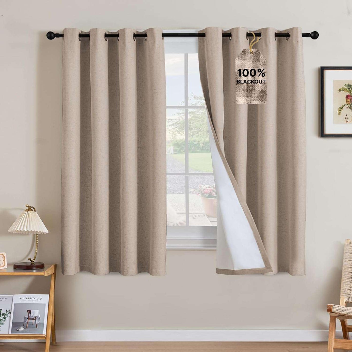 Linen Blackout Curtains Thick Textured Thermal Insulated Extra Wide Grommet Patio Door Drapes