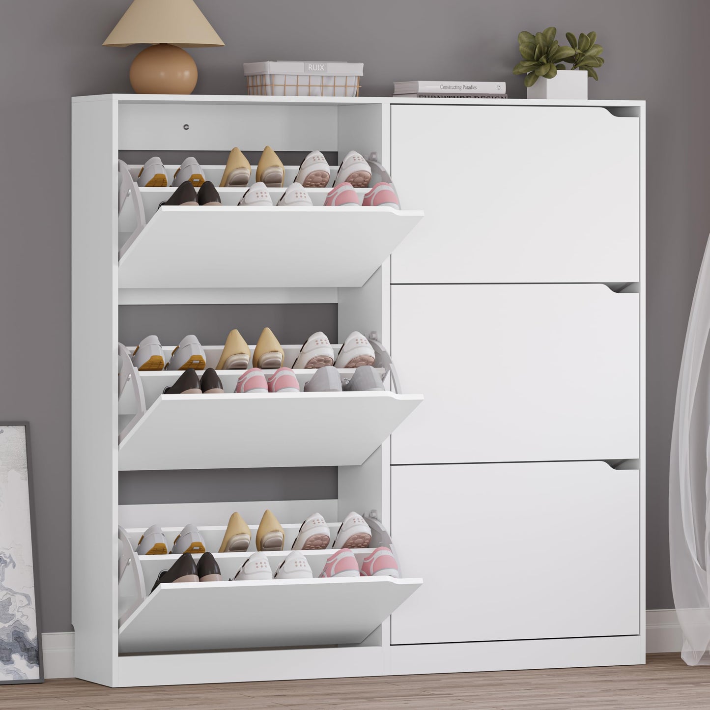 3-Flip Drawer Shoe Cabinet Freestanding Entryway Storage Cabinet