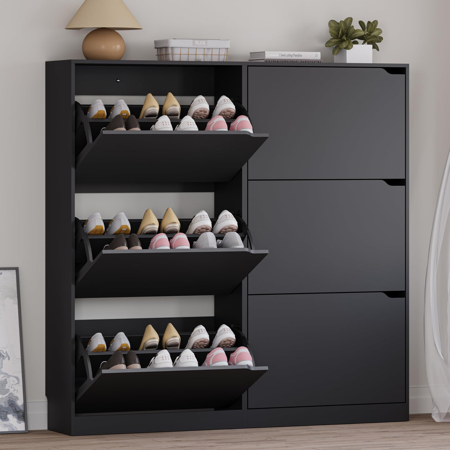 3-Flip Drawer Shoe Cabinet Freestanding Entryway Storage Cabinet