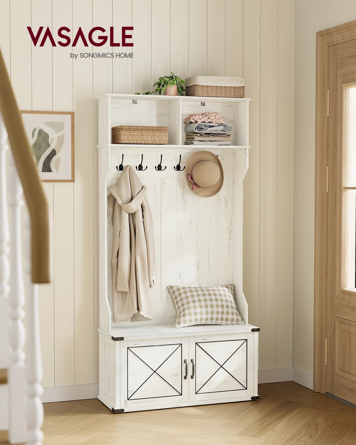 VASAGLE Hall Tree with Bench and Shoe Storage