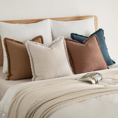Neutral Linen Fringe Throw Pillow Covers Set of 4 Boho Farmhouse Tassel Cushion Covers for Sofa Bed Living Room Decor