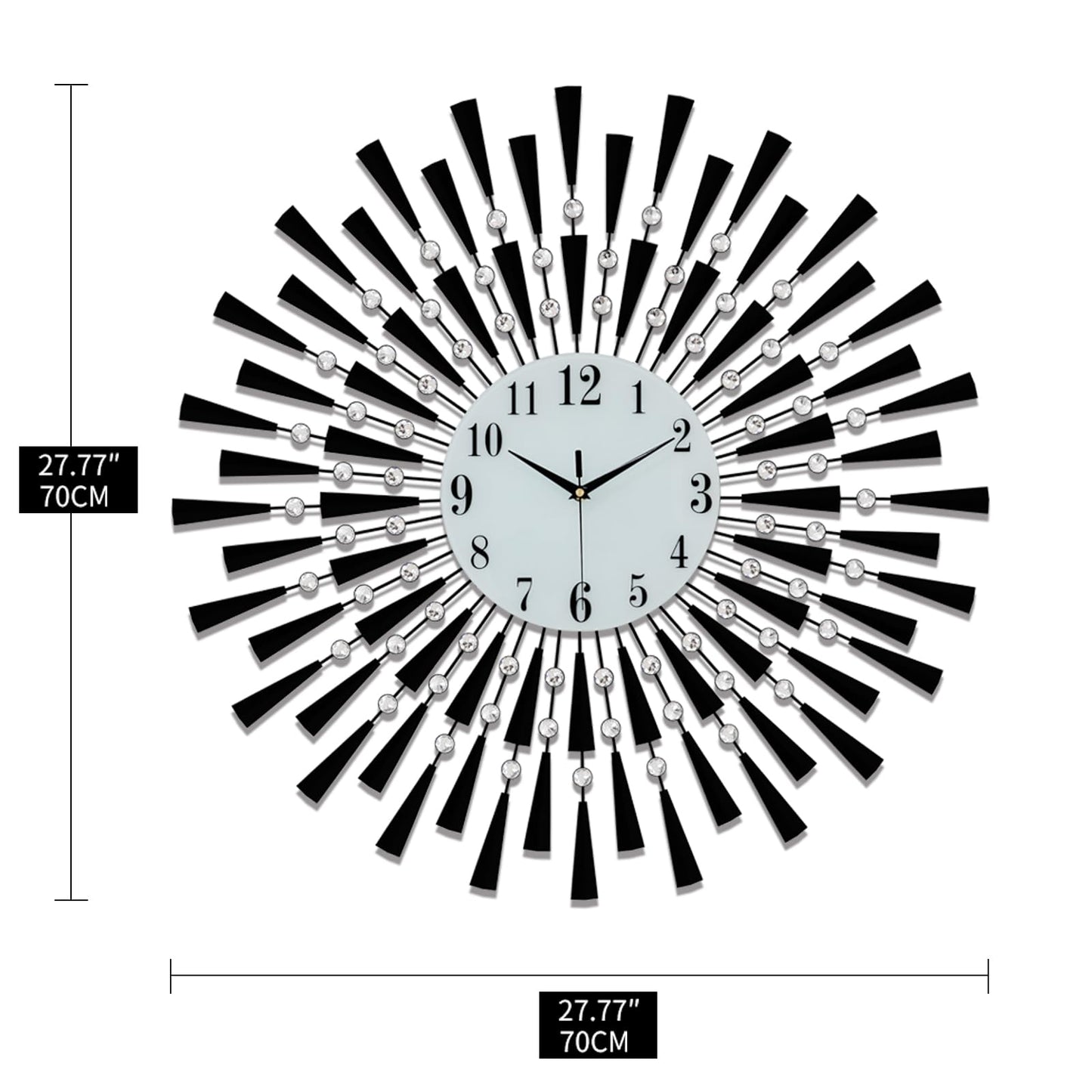 Large Round 3D Crystal Wall Clock with Silent Non-Ticking Design Battery Operated Home Decor for Living Room Bedroom Kitchen Office