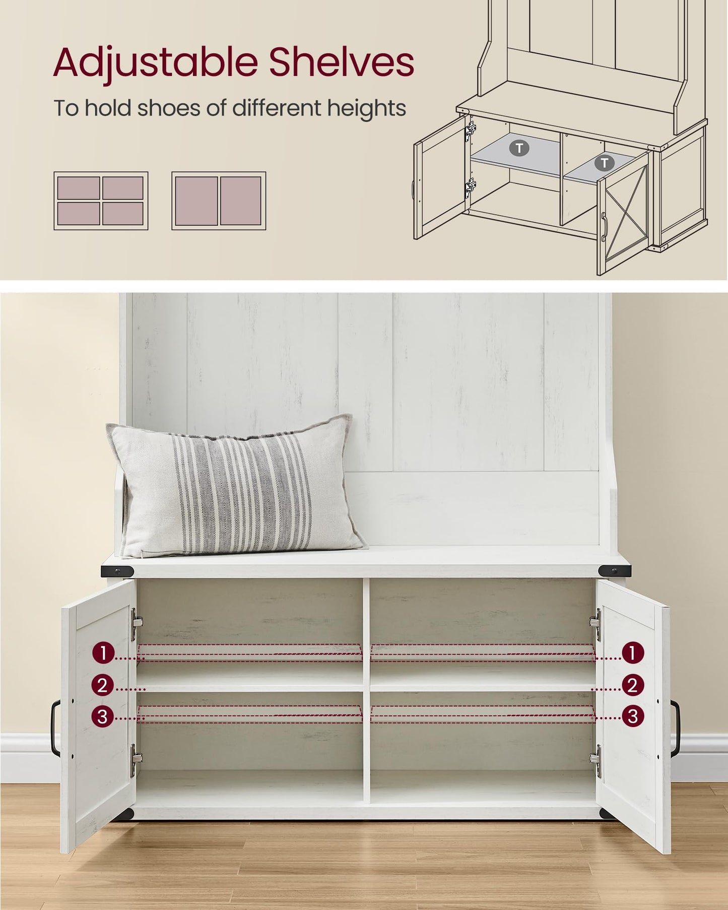 VASAGLE Hall Tree with Bench and Shoe Storage
