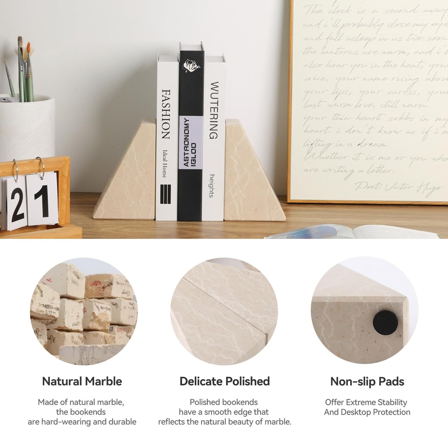 Marble Decorative Bookends for Heavy Books