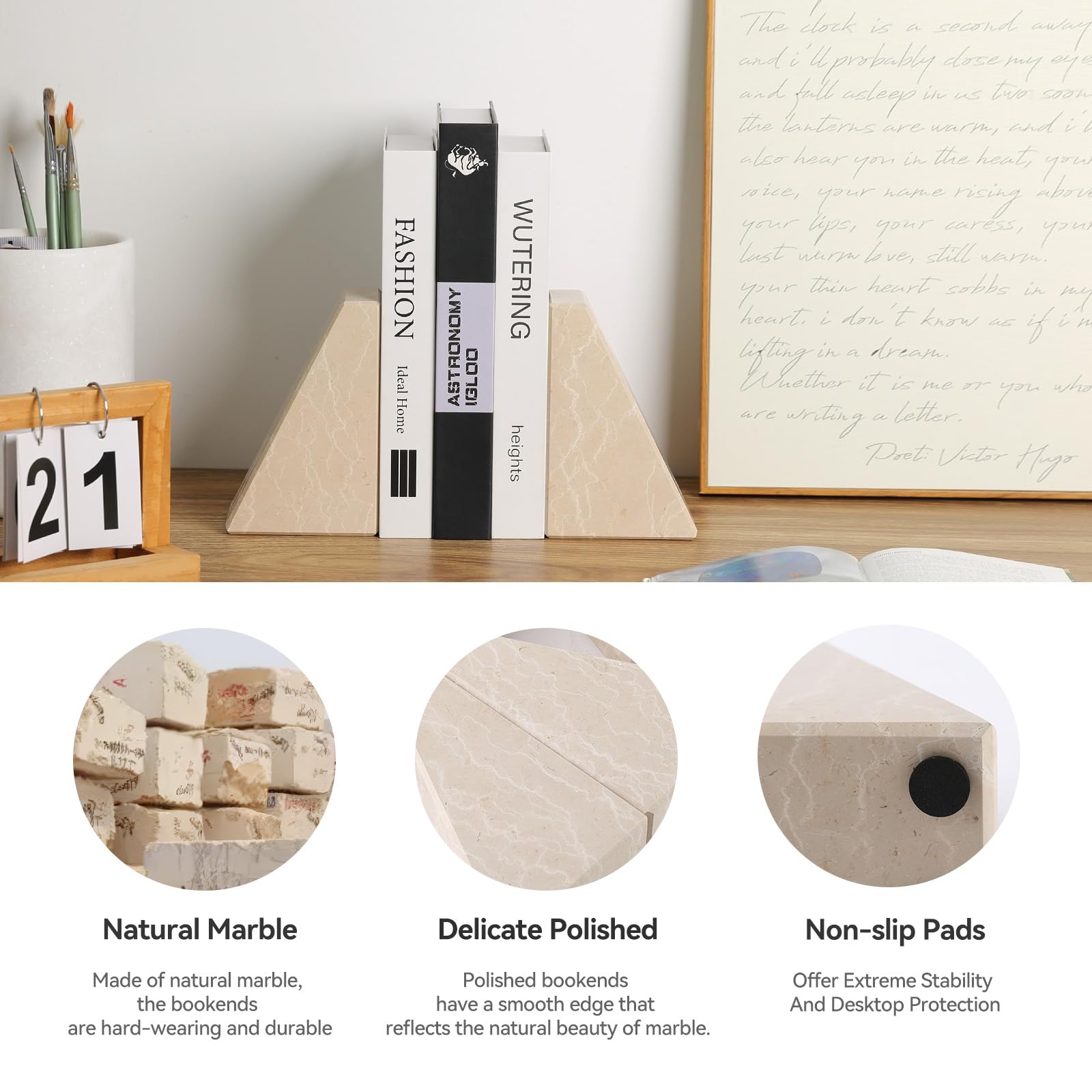 Marble Decorative Bookends for Heavy Books