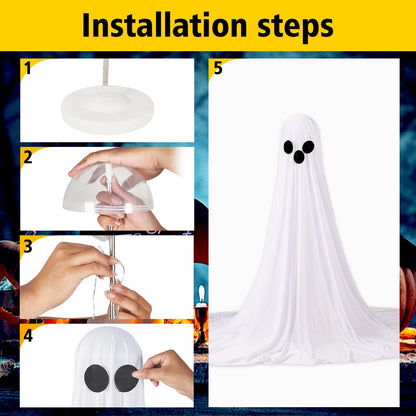 Halloween Ghost String Lights with Remote Control Indoor Outdoor Porch Yard Decorations (2 Pack)