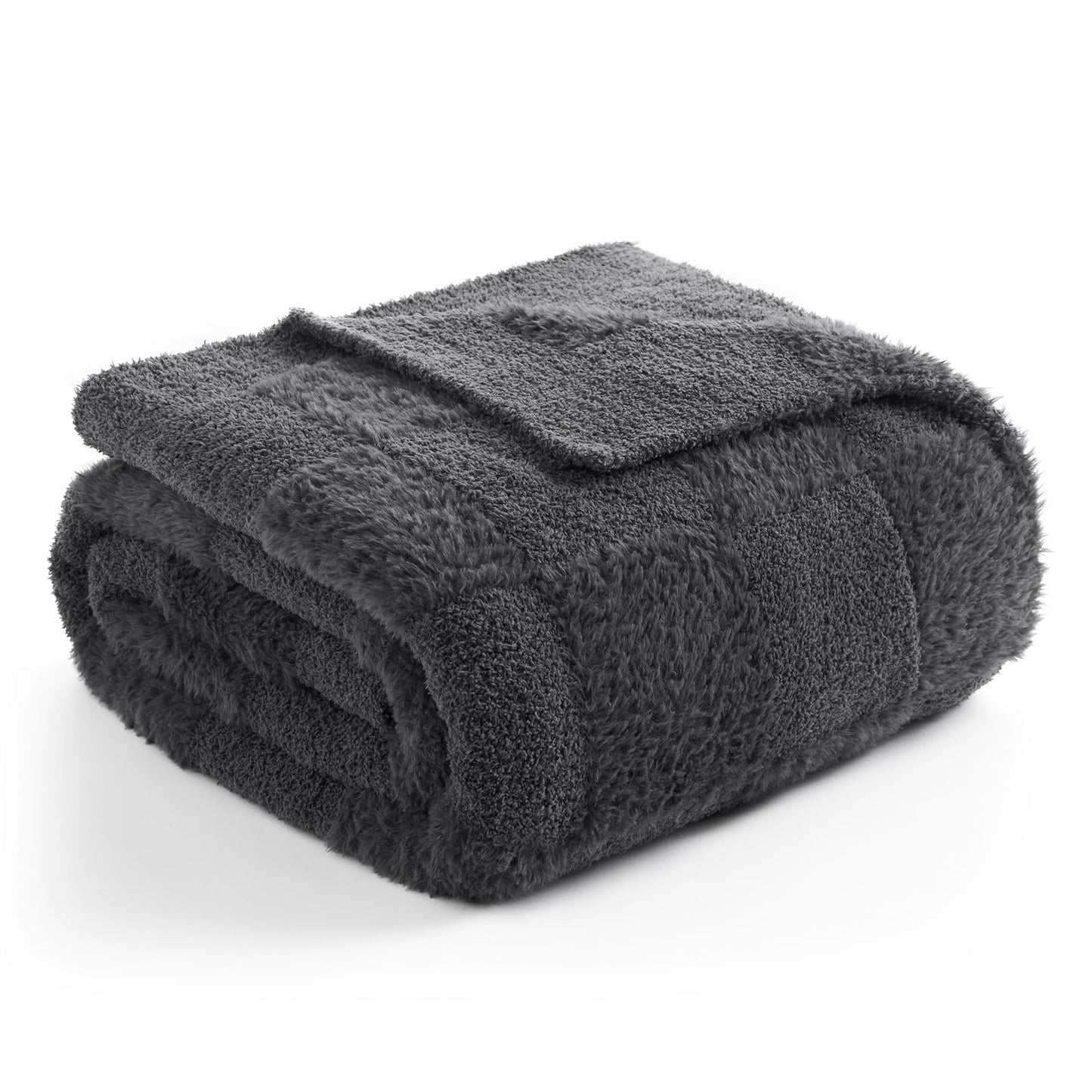 Snuggle Sac Faux Fur Checkered Throw Blanket with Fluffy Microfiber Fabric