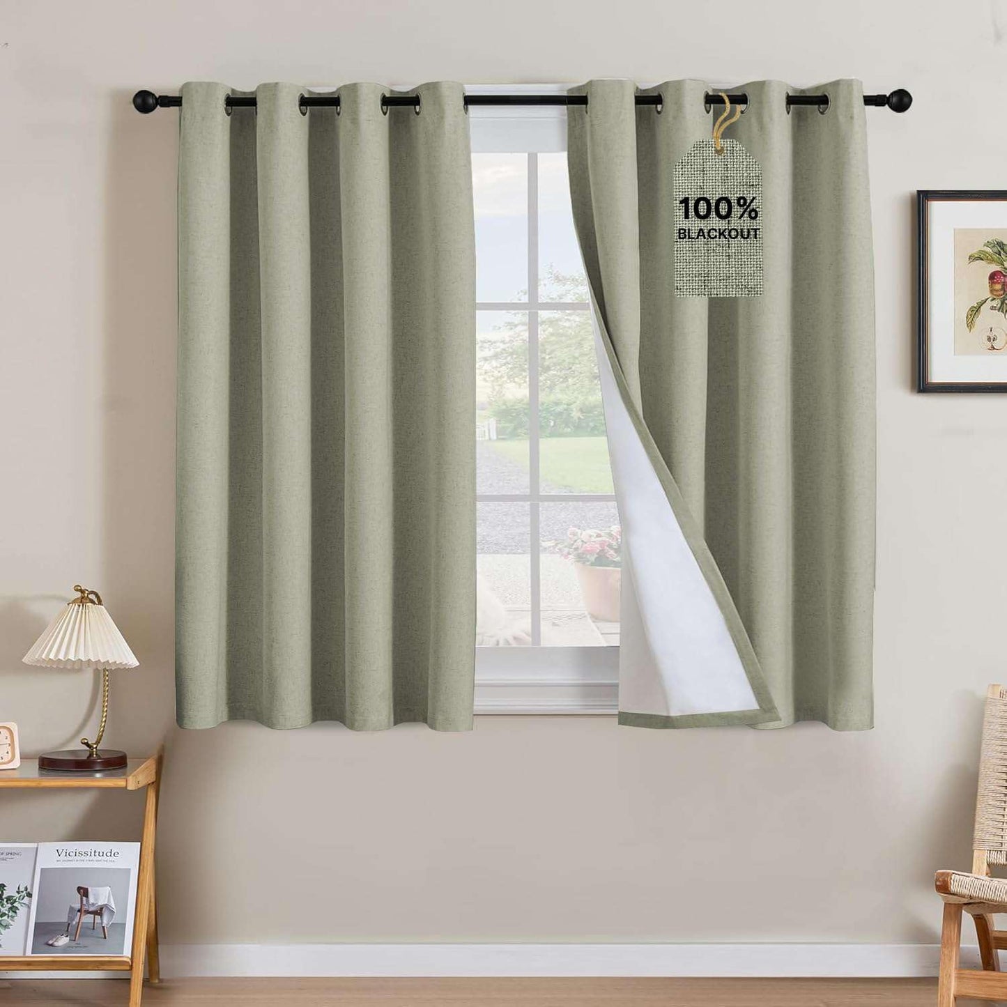 Linen Blackout Curtains Thick Textured Thermal Insulated Extra Wide Grommet Patio Door Drapes