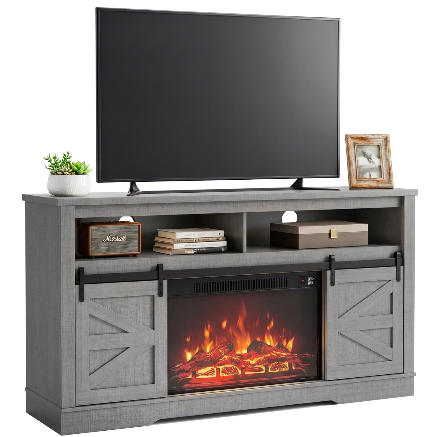 TV Stand for 65 Inch TVs with Sliding Barn Doors and Storage Cabinets