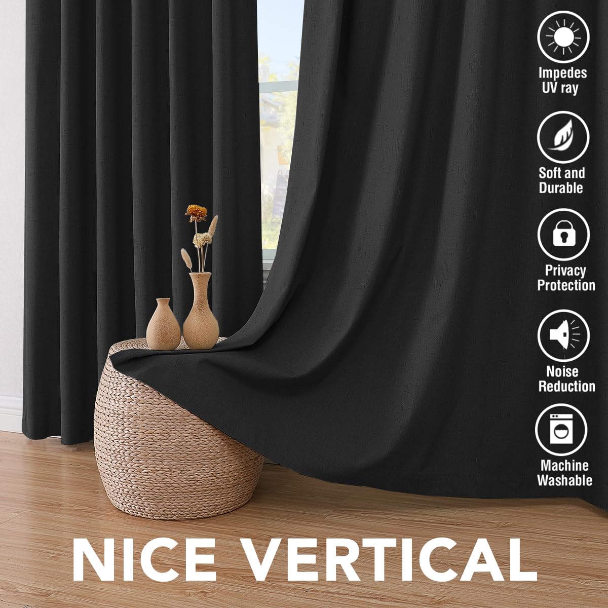 Linen Blackout Curtains Thick Textured Thermal Insulated Extra Wide Grommet Patio Door Drapes