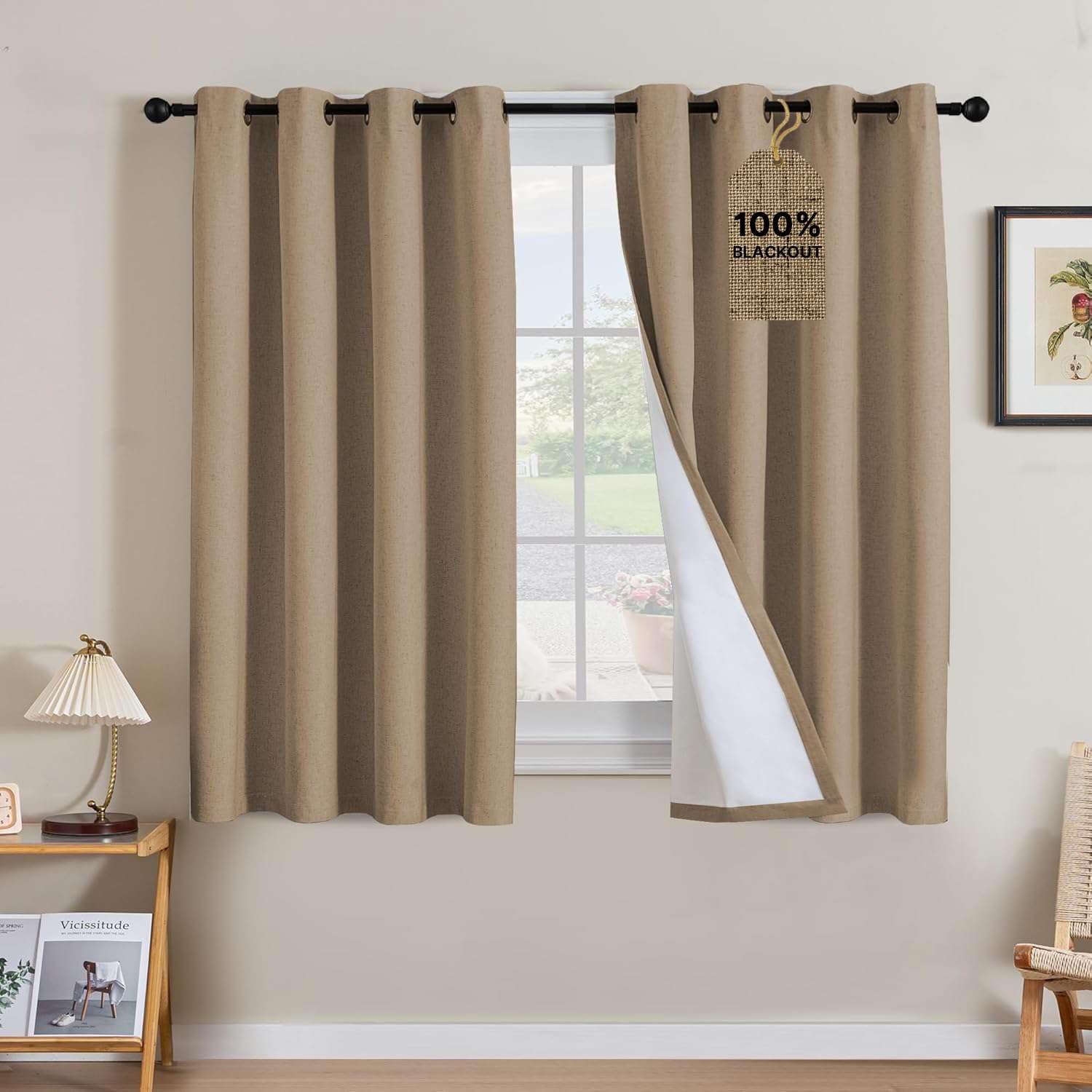 Linen Blackout Curtains Thick Textured Thermal Insulated Extra Wide Grommet Patio Door Drapes