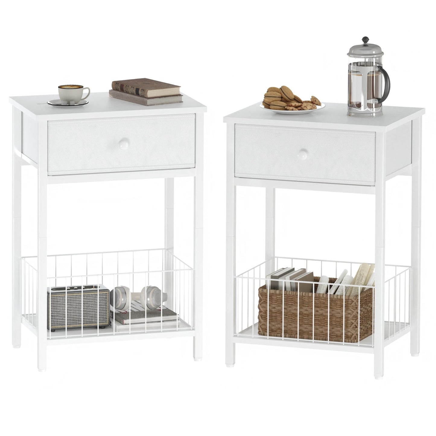 Industrial Nightstand with Drawer and 3-Tier Storage End Table