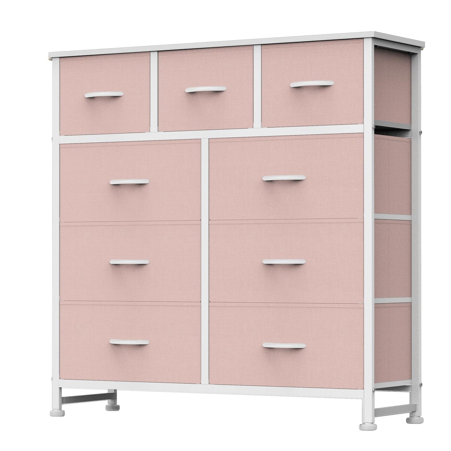 Fabric Dresser Storage Unit with Metal Frame and Wooden Top Chest Organizer