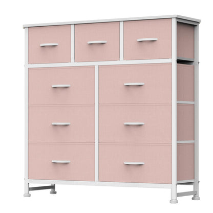 Fabric Dresser Storage Unit with Metal Frame and Wooden Top Chest Organizer