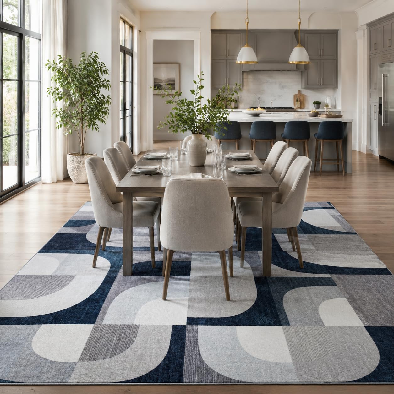 8x10 Modern Abstract Grey Area Rug Non-Slip Washable Geometric Rug