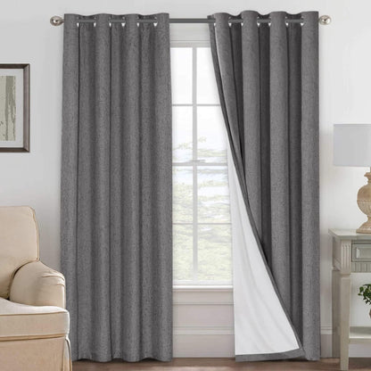 Linen Blackout Curtains Thick Textured Thermal Insulated Extra Wide Grommet Patio Door Drapes