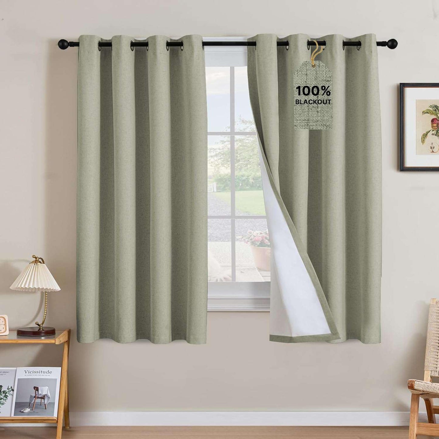Linen Blackout Curtains Thick Textured Thermal Insulated Extra Wide Grommet Patio Door Drapes