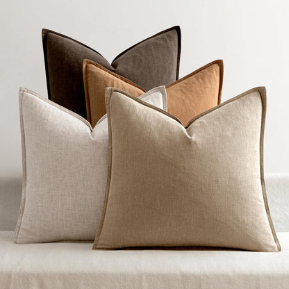 Linen Decorative Throw Pillow Covers Set of 4 Natural Boho Farmhouse Sofa Bed Cushion Covers