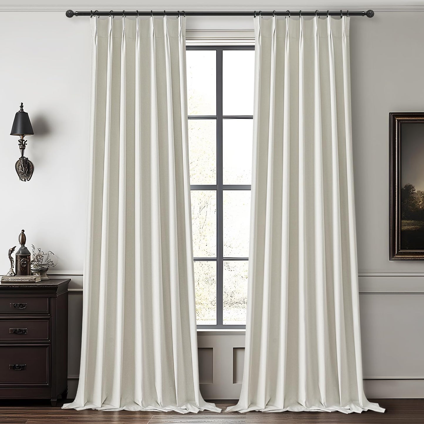 Linen Pinch Pleated Blackout Curtains 2 Panels Drapes for Living Room Bedroom
