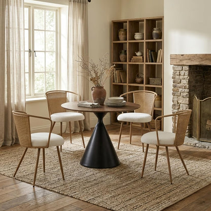 Sherpa Upholstered Cane Back Dining Chair with Metal Wood-Look Legs