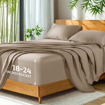 Bamboo Viscose Extra Deep Pocket Silky Bed Sheet Set Hotel Luxury Cooling Sheets
