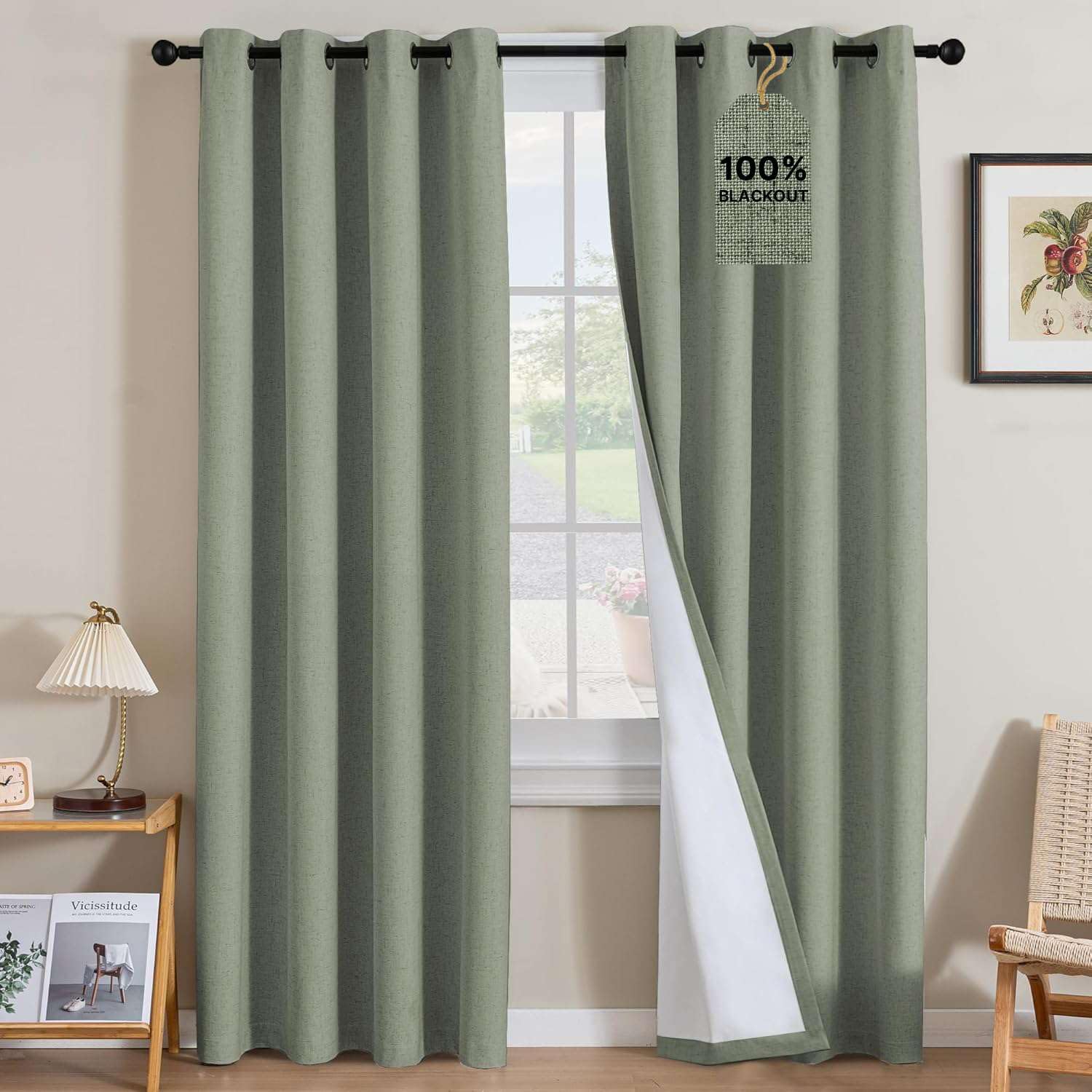 Linen Blackout Curtains Thick Textured Thermal Insulated Extra Wide Grommet Patio Door Drapes