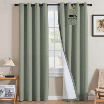 Linen Blackout Curtains Thick Textured Thermal Insulated Extra Wide Grommet Patio Door Drapes