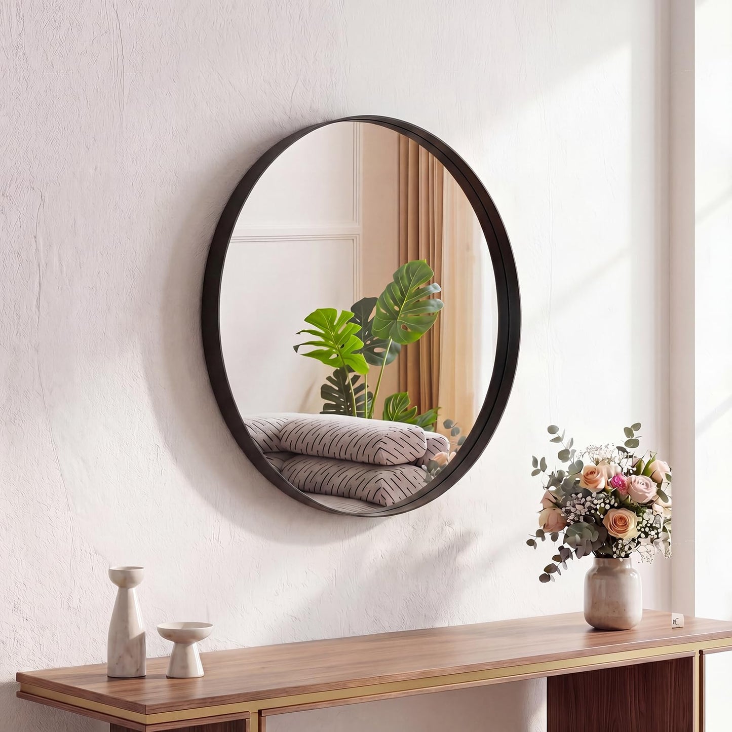 Matte Metal Framed Wall Mirror for Bathroom and Bedroom Vanity Decor