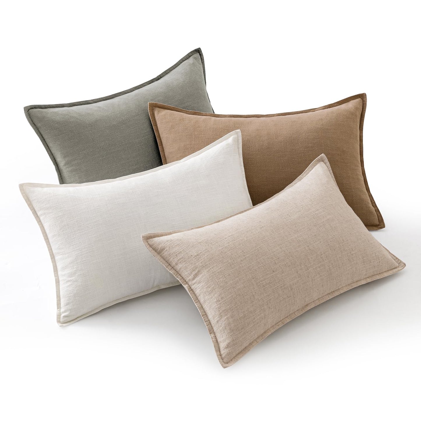Linen Decorative Throw Pillow Covers Set of 4 Natural Boho Farmhouse Sofa Bed Cushion Covers