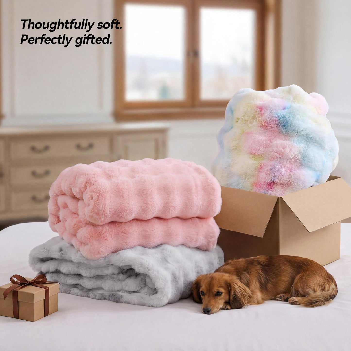 Faux Fur Bubble Fleece Throw Blanket Soft Plush Cozy Blanket for Sofa Bed Home Decor