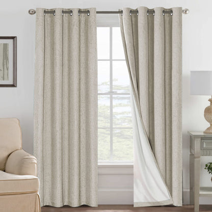 Linen Blackout Curtains Thick Textured Thermal Insulated Extra Wide Grommet Patio Door Drapes