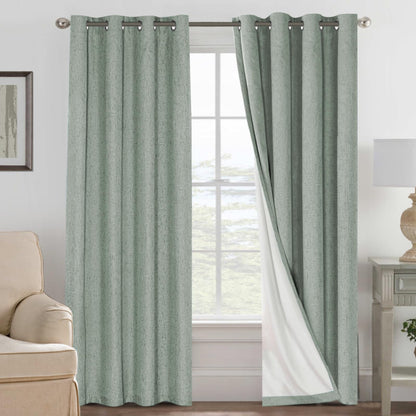 Linen Blackout Curtains Thick Textured Thermal Insulated Extra Wide Grommet Patio Door Drapes