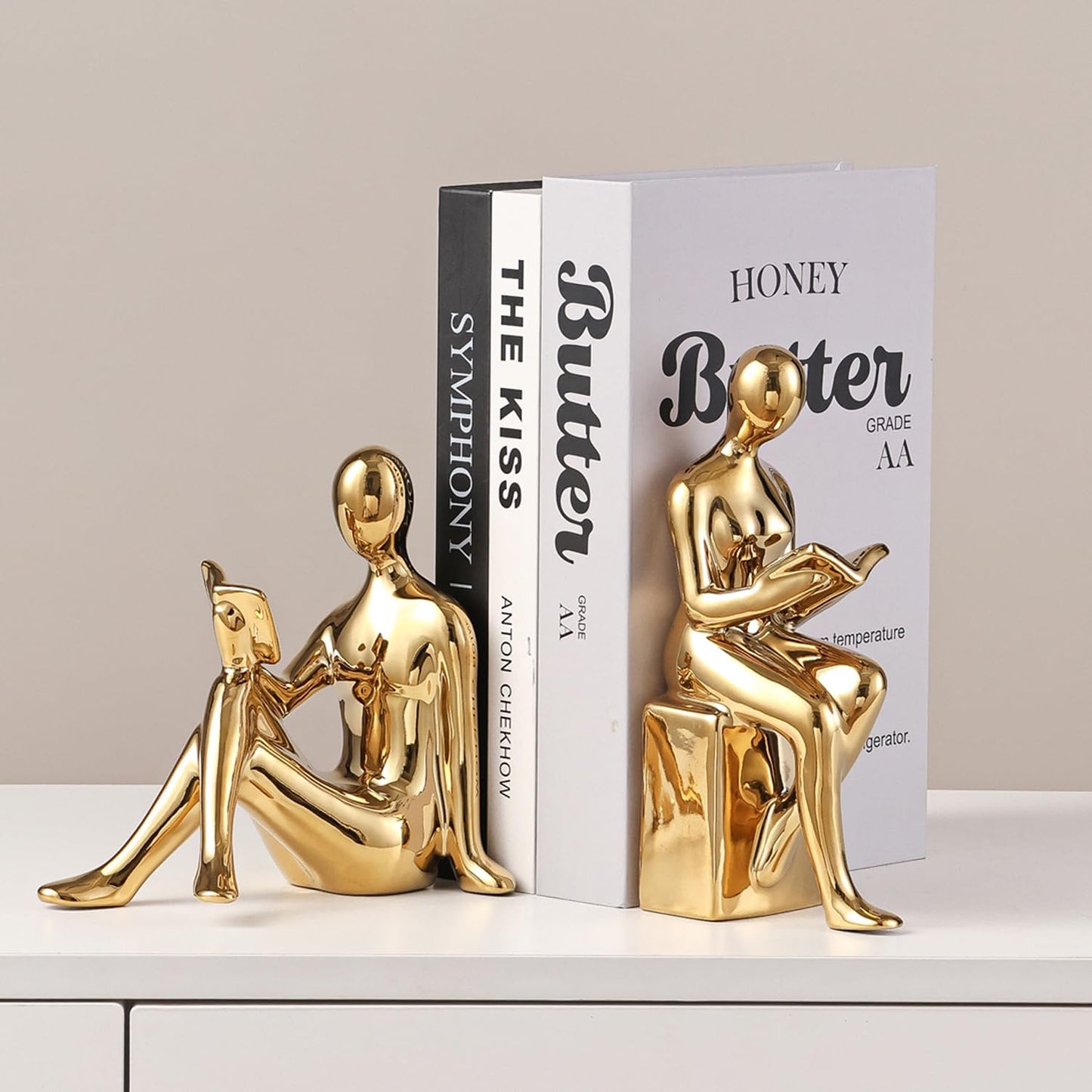 Ceramic Decorative Bookends Set of 2 for Shelves Home Office Bookshelf Decor
